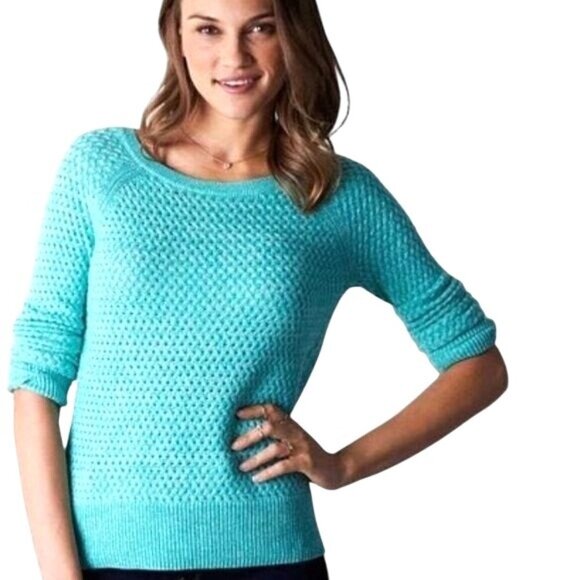 American Eagle Outfitters Turquoise Open Knit Sweater Women coverup see though S - Picture 1 of 8
